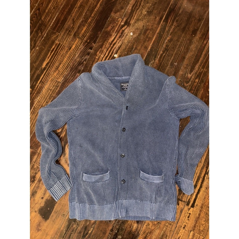 Abercrombie & Fitch Shawl Collar Cardigan M Blue 100% Cotton Waffle Knit Grandpa